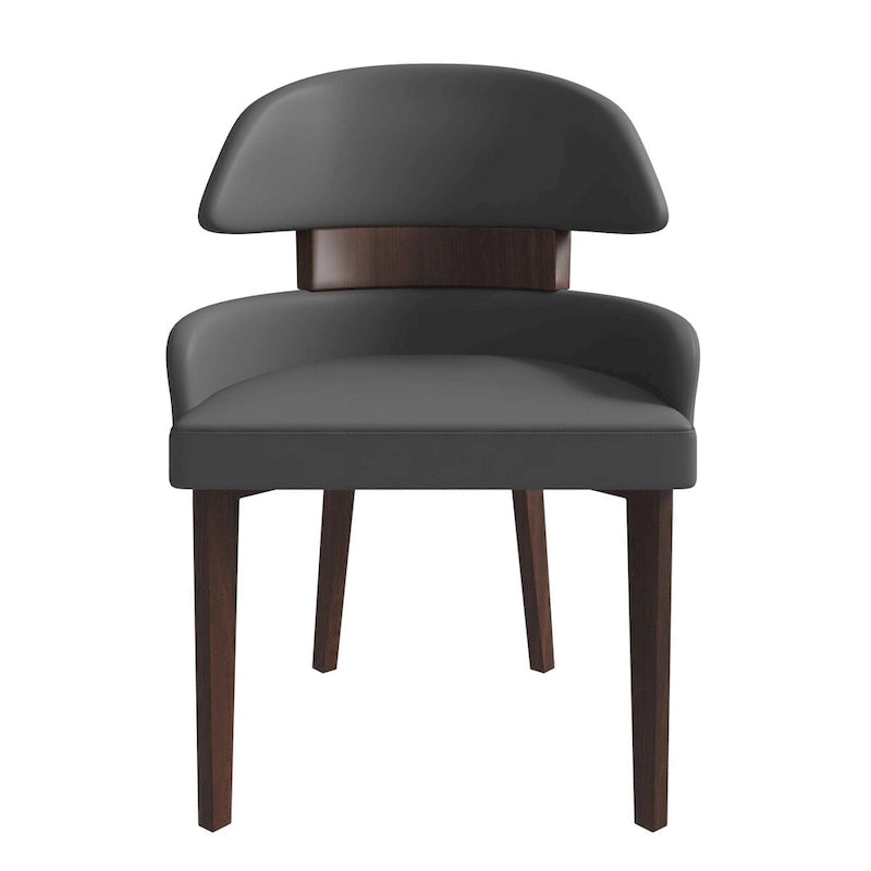 Silla de comedor con respaldo curvo de cuero vegano – Blanco / Negro / Topo / Gris, Asiento individual, Patas de madera de caucho