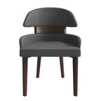 Silla de comedor con respaldo curvo de cuero vegano – Blanco / Negro / Topo / Gris, Asiento individual, Patas de madera de caucho