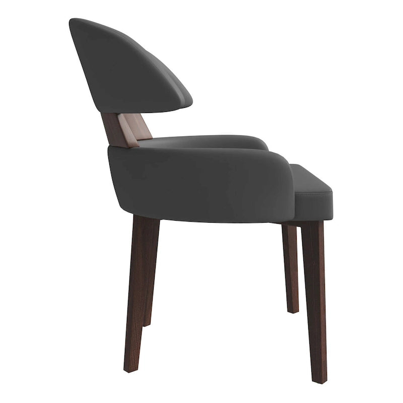 Silla de comedor con respaldo curvo de cuero vegano – Blanco / Negro / Topo / Gris, Asiento individual, Patas de madera de caucho