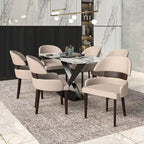 Silla de comedor con respaldo curvo de cuero vegano – Blanco / Negro / Topo / Gris, Asiento individual, Patas de madera de caucho