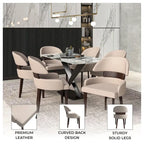 Silla de comedor con respaldo curvo de cuero vegano – Blanco / Negro / Topo / Gris, Asiento individual, Patas de madera de caucho