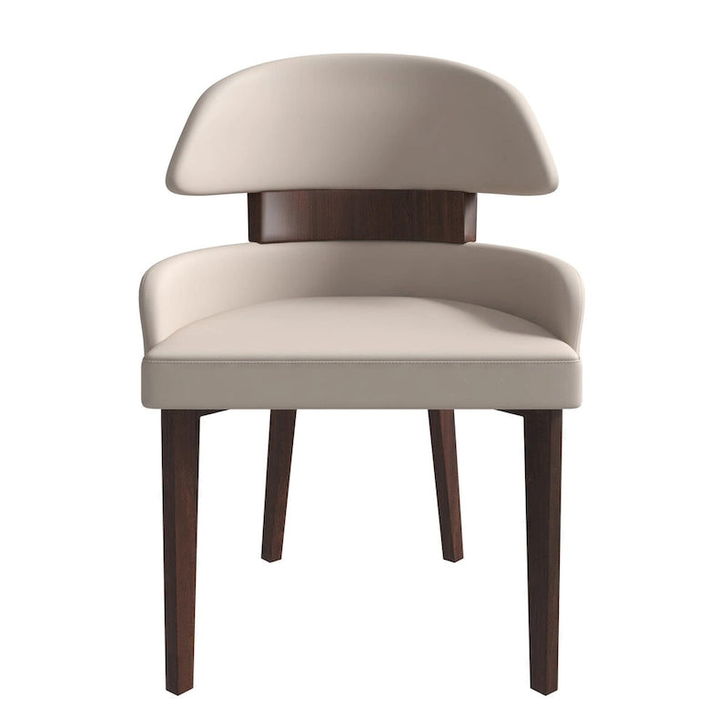 Silla de comedor con respaldo curvo de cuero vegano – Blanco / Negro / Topo / Gris, Asiento individual, Patas de madera de caucho