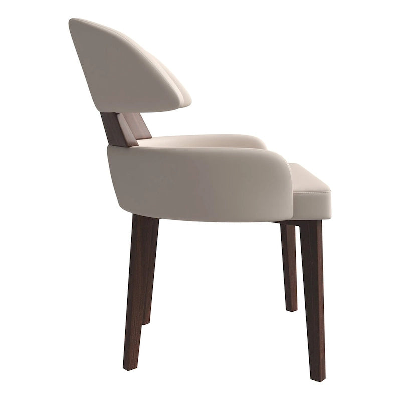 Silla de comedor con respaldo curvo de cuero vegano – Blanco / Negro / Topo / Gris, Asiento individual, Patas de madera de caucho