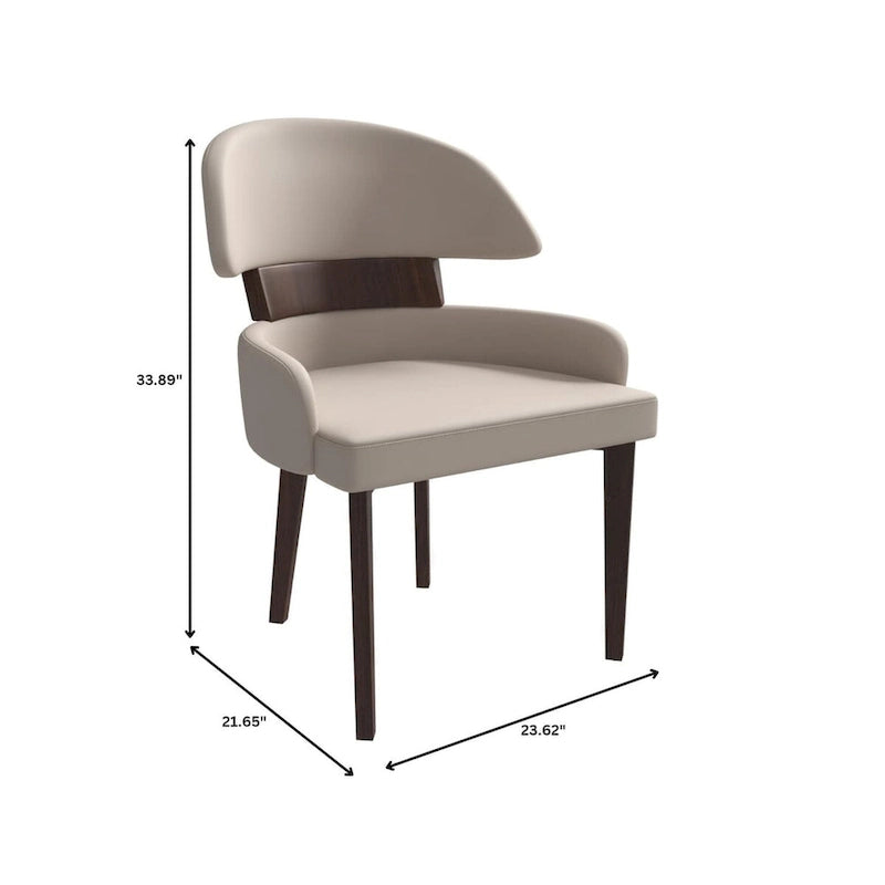 Silla de comedor con respaldo curvo de cuero vegano – Blanco / Negro / Topo / Gris, Asiento individual, Patas de madera de caucho