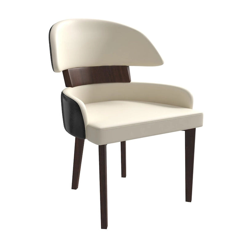 Silla de comedor con respaldo curvo de cuero vegano – Blanco / Negro / Topo / Gris, Asiento individual, Patas de madera de caucho