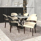 Silla de comedor con respaldo curvo de cuero vegano – Blanco / Negro / Topo / Gris, Asiento individual, Patas de madera de caucho