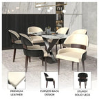 Silla de comedor con respaldo curvo de cuero vegano – Blanco / Negro / Topo / Gris, Asiento individual, Patas de madera de caucho