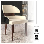 Silla de comedor con respaldo curvo de cuero vegano – Blanco / Negro / Topo / Gris, Asiento individual, Patas de madera de caucho