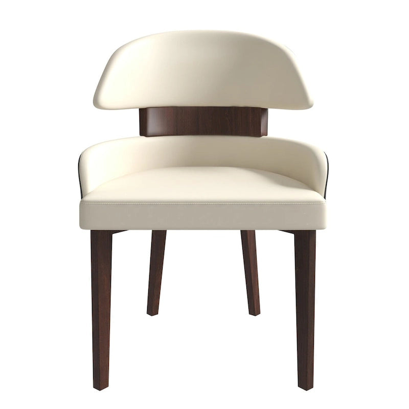 Silla de comedor con respaldo curvo de cuero vegano – Blanco / Negro / Topo / Gris, Asiento individual, Patas de madera de caucho