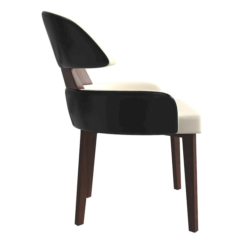 Silla de comedor con respaldo curvo de cuero vegano – Blanco / Negro / Topo / Gris, Asiento individual, Patas de madera de caucho