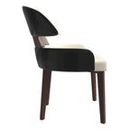 Silla de comedor con respaldo curvo de cuero vegano – Blanco / Negro / Topo / Gris, Asiento individual, Patas de madera de caucho
