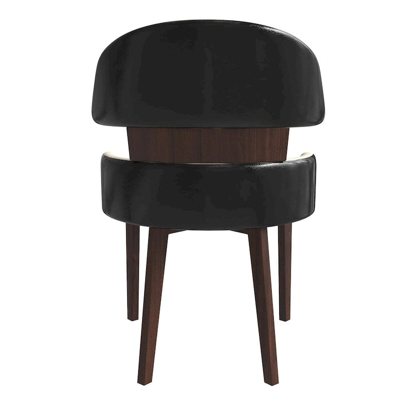 Silla de comedor con respaldo curvo de cuero vegano – Blanco / Negro / Topo / Gris, Asiento individual, Patas de madera de caucho