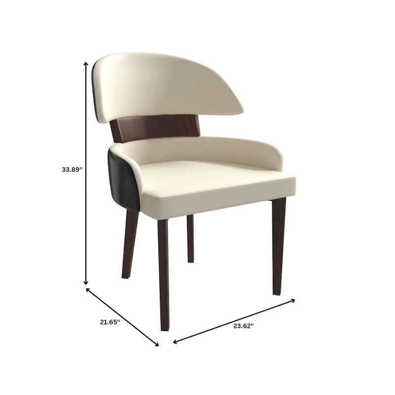 Silla de comedor con respaldo curvo de cuero vegano – Blanco / Negro / Topo / Gris, Asiento individual, Patas de madera de caucho