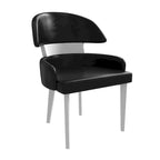 Silla de comedor con respaldo curvo de cuero vegano – Blanco / Negro / Topo / Gris, Asiento individual, Patas de madera de caucho