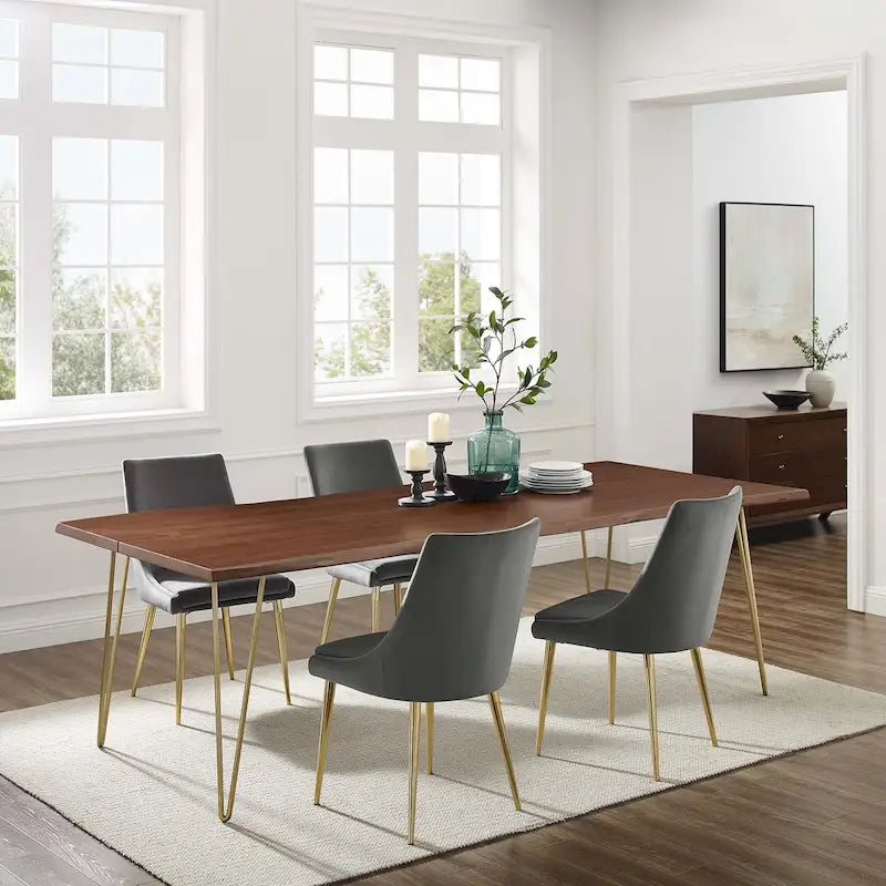 Mesa de comedor de madera de acacia con borde natural, crema/dorado y negro, para 10 personas