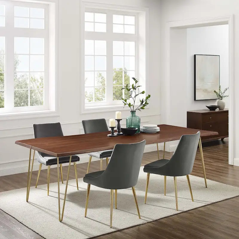 Mesa de comedor de madera de acacia con borde natural, crema/dorado y negro, para 10 personas