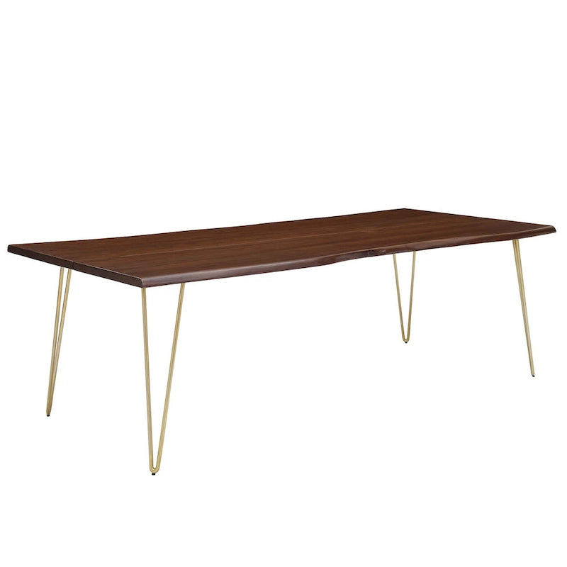 Mesa de comedor de madera de acacia con borde natural, crema/dorado y negro, para 10 personas