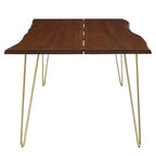 Mesa de comedor de madera de acacia con borde natural, crema/dorado y negro, para 10 personas