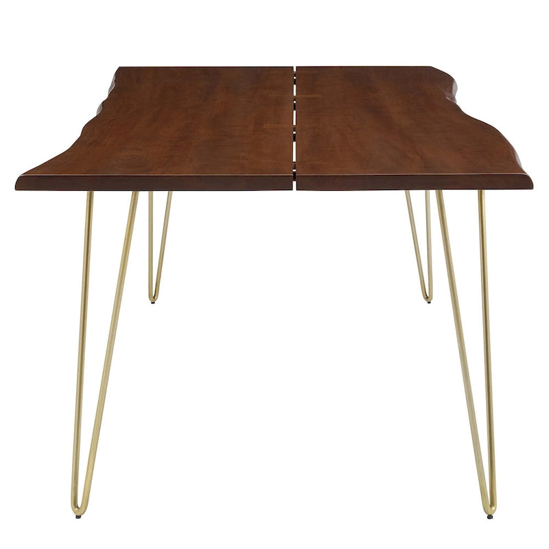Mesa de comedor de madera de acacia con borde natural, crema/dorado y negro, para 10 personas