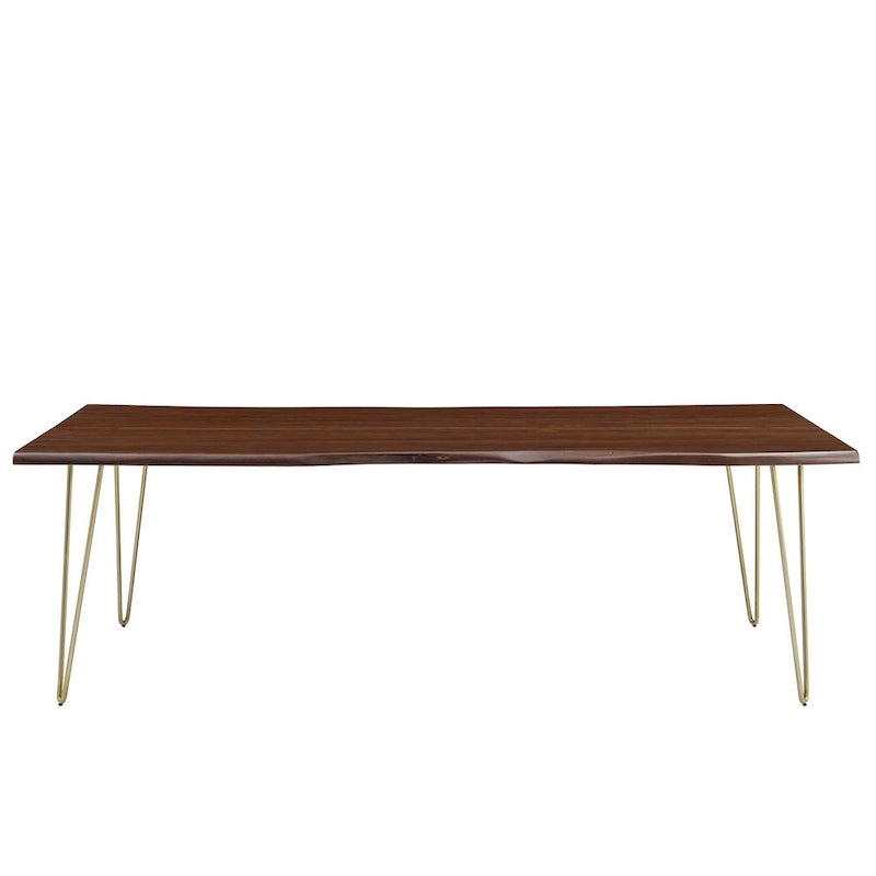 Mesa de comedor de madera de acacia con borde natural, crema/dorado y negro, para 10 personas