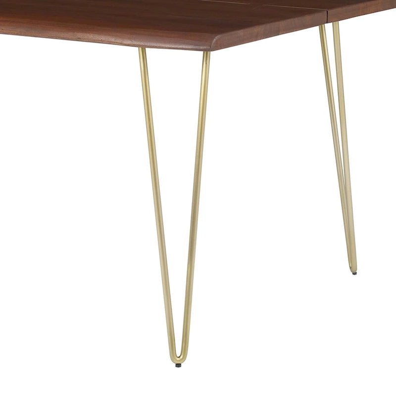 Mesa de comedor de madera de acacia con borde natural, crema/dorado y negro, para 10 personas