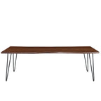 Mesa de comedor de madera de acacia con borde natural, crema/dorado y negro, para 10 personas