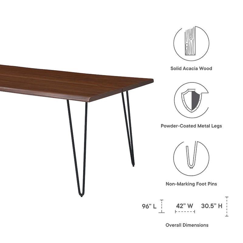 Mesa de comedor de madera de acacia con borde natural, crema/dorado y negro, para 10 personas