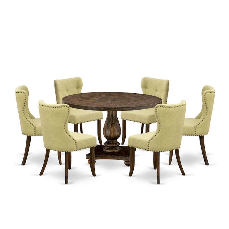 East West Furniture Juego de mesa de comedor - una mesa de comedor y sillas de tela de lino Limelight, Jacobean envejecido (opción de piezas)