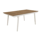 Mesa de comedor rectangular de acacia natural/blanco roto con patas acampanadas, para 6 personas