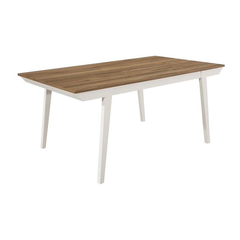 Mesa de comedor rectangular de acacia natural/blanco roto con patas acampanadas, para 6 personas