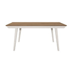 Mesa de comedor rectangular de acacia natural/blanco roto con patas acampanadas, para 6 personas