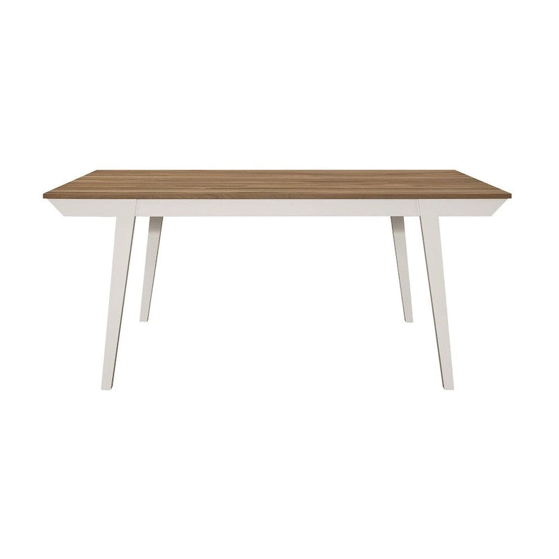 Mesa de comedor rectangular de acacia natural/blanco roto con patas acampanadas, para 6 personas