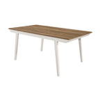 Mesa de comedor rectangular de acacia natural/blanco roto con patas acampanadas, para 6 personas