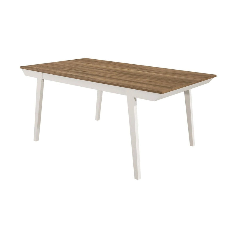 Mesa de comedor rectangular de acacia natural/blanco roto con patas acampanadas, para 6 personas