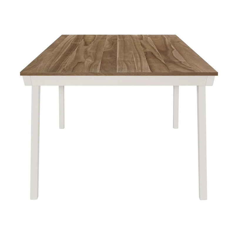 Mesa de comedor rectangular de acacia natural/blanco roto con patas acampanadas, para 6 personas