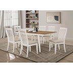 Mesa de comedor rectangular de acacia natural/blanco roto con patas acampanadas, para 6 personas