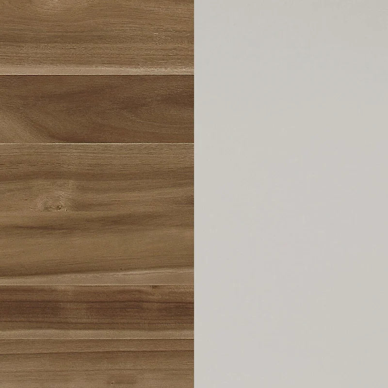 Mesa de comedor rectangular de acacia natural/blanco roto con patas acampanadas, para 6 personas