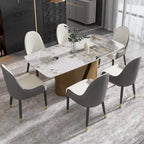 Mesa de Comedor de Piedra Sinterizada Pandora Blanca/Negra | Patas de Metal Dorado | Para 6–8 Personas