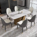 Mesa de Comedor de Piedra Sinterizada Pandora Blanca/Negra | Patas de Metal Dorado | Para 6–8 Personas