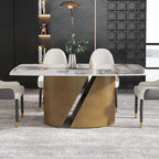 Mesa de Comedor de Piedra Sinterizada Pandora Blanca/Negra | Patas de Metal Dorado | Para 6–8 Personas