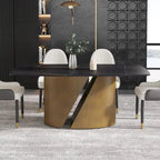 Mesa de Comedor de Piedra Sinterizada Pandora Blanca/Negra | Patas de Metal Dorado | Para 6–8 Personas