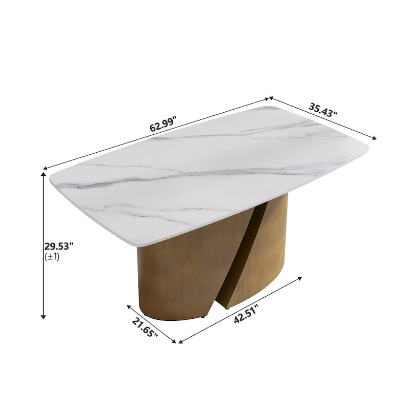 Mesa de Comedor de Piedra Sinterizada Pandora Blanca/Negra | Patas de Metal Dorado | Para 6–8 Personas