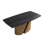 Mesa de Comedor de Piedra Sinterizada Pandora Blanca/Negra | Patas de Metal Dorado | Para 6–8 Personas