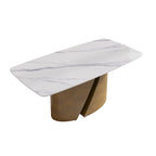 Mesa de Comedor de Piedra Sinterizada Pandora Blanca/Negra | Patas de Metal Dorado | Para 6–8 Personas