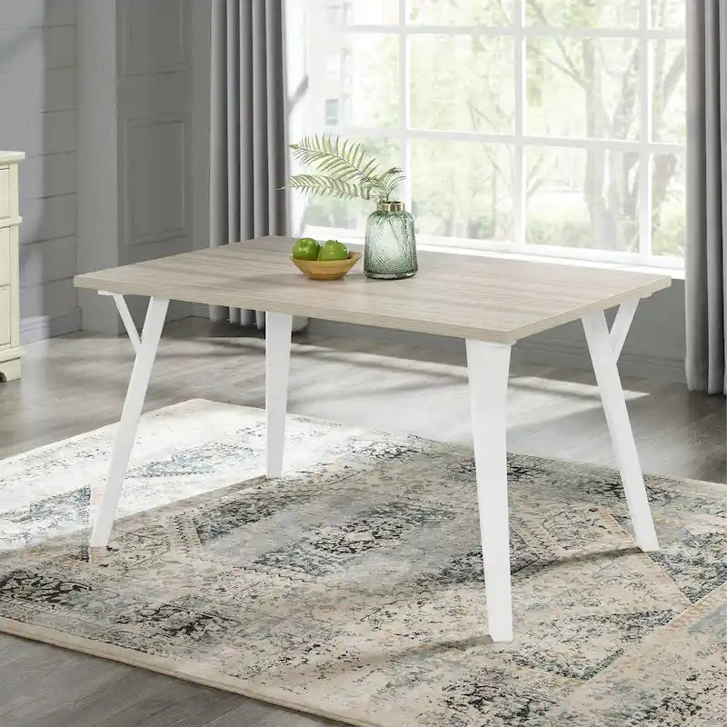 Juego de comedor de 7 piezas Roundhill Alwynn en blanco y madera natural, mesa de comedor con 6 sillas Windsor