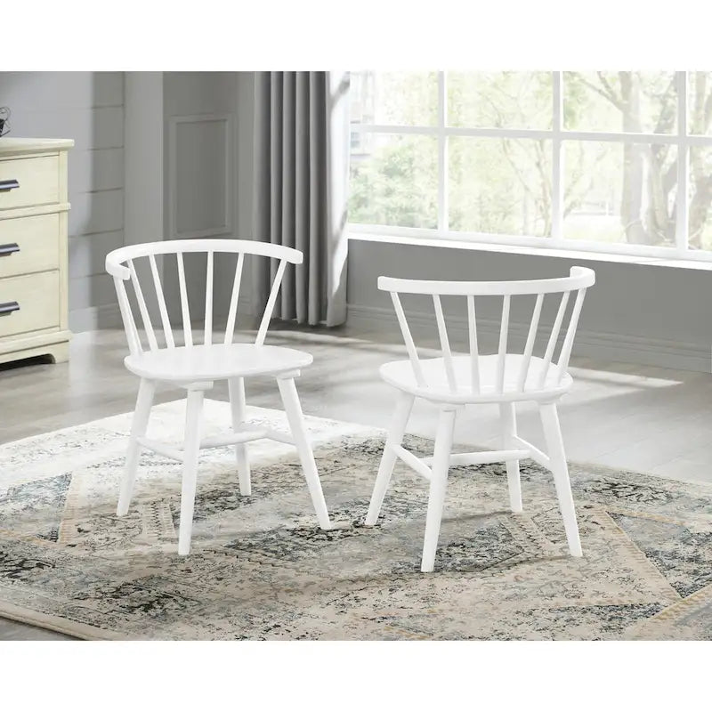 Juego de comedor de 7 piezas Roundhill Alwynn en blanco y madera natural, mesa de comedor con 6 sillas Windsor