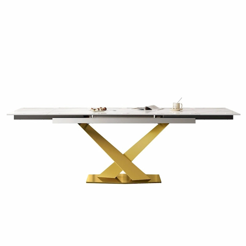 Juego de comedor moderno minimalista de 9 piezas con superficie extensible de piedra sinterizada de 240 cm y 8 sillas de tela