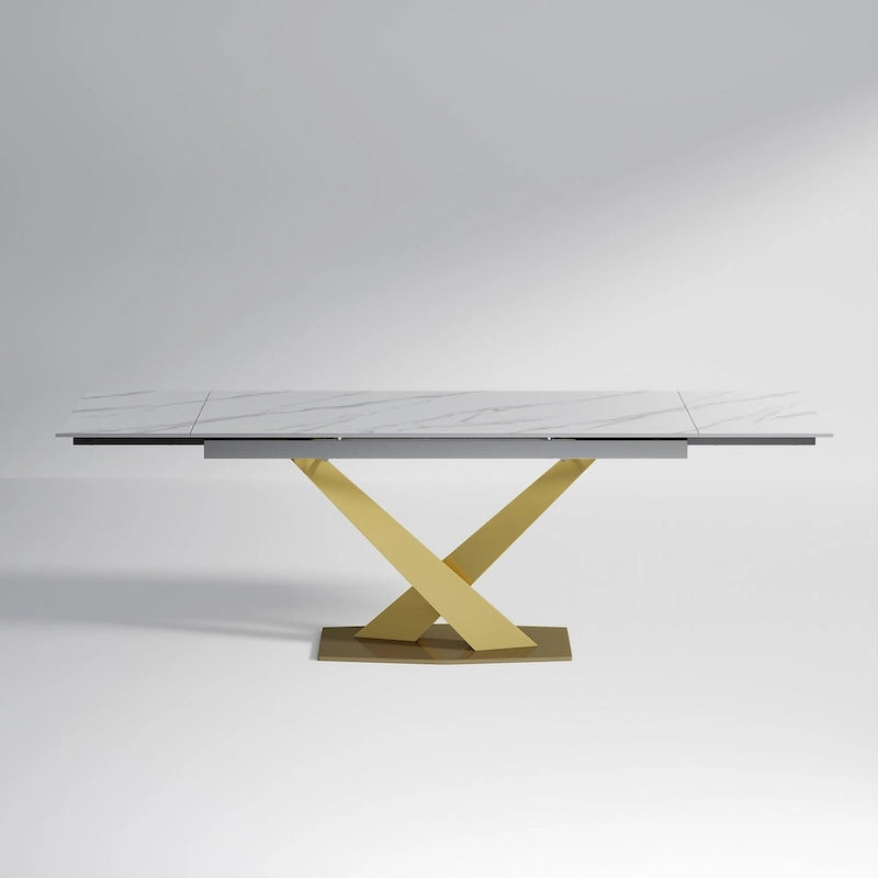 Juego de comedor moderno minimalista de 9 piezas con superficie extensible de piedra sinterizada de 240 cm y 8 sillas de tela