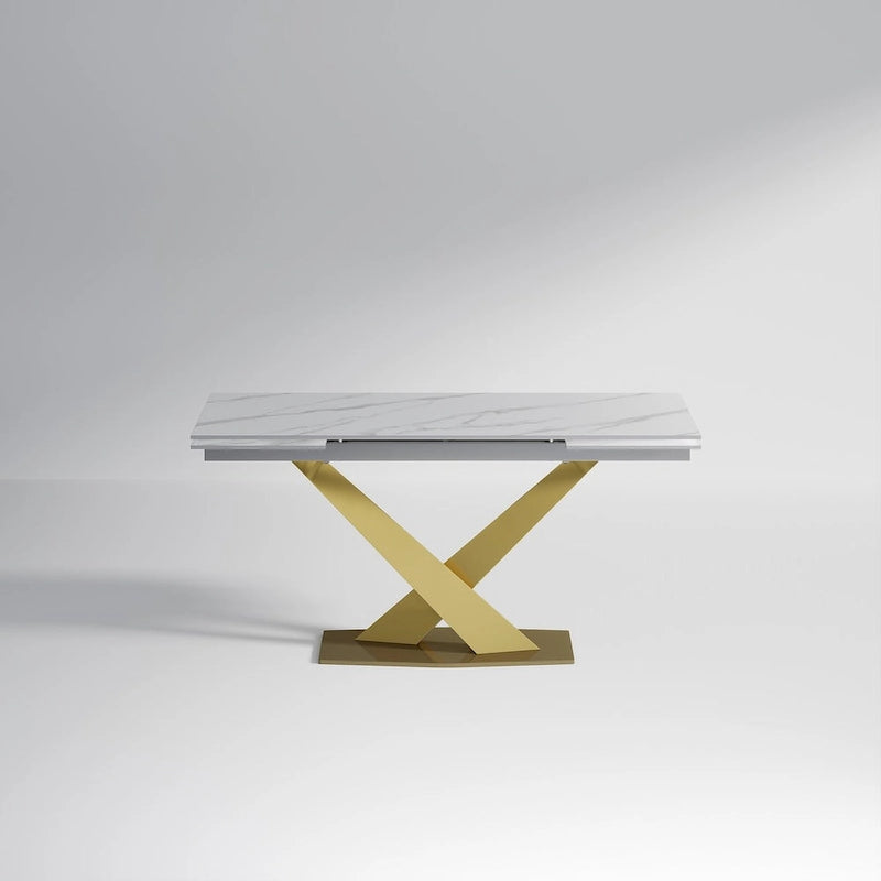 Juego de comedor moderno minimalista de 9 piezas con superficie extensible de piedra sinterizada de 240 cm y 8 sillas de tela