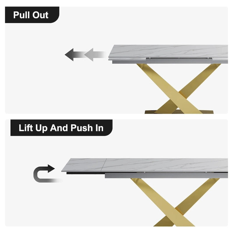 Juego de comedor moderno minimalista de 9 piezas con superficie extensible de piedra sinterizada de 240 cm y 8 sillas de tela